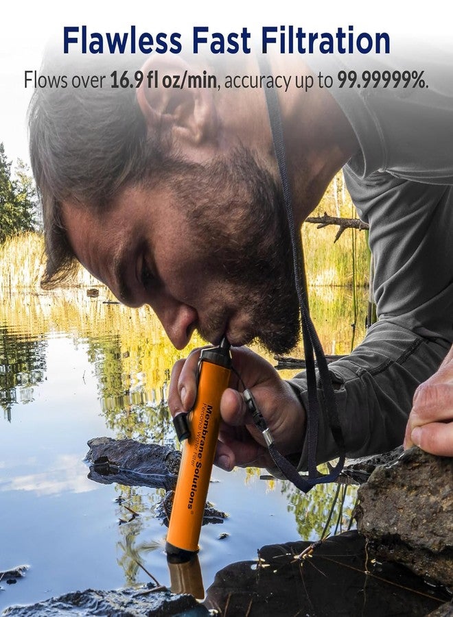 Membrane Solutions Personal Water Filter, Survival Filtration Straw Portable Gear, Emergency Preparedness, Supply for Drinking Hiking Camping Travel Hunting Fishing Team Family Outing (Orange, 1 Pack) - Image 3